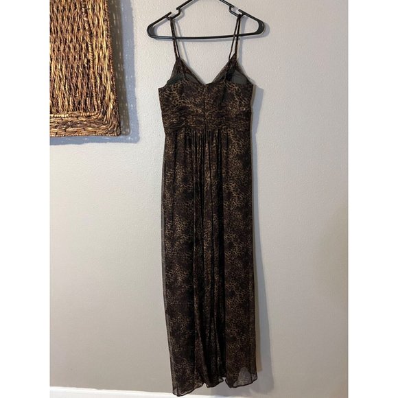 Teri Jon SIlk Maxi Dress 4 Small Black Brown Strappy Flowy Ruffle Y2K - Picture 11 of 13